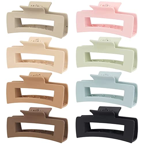 8 Pcs Large Hair Claw Clips 4.1" Non-slip Big Square Matte Hair Claw Clips for Women Girls, Strong Hold Banana Clips for Thick Thin Hair