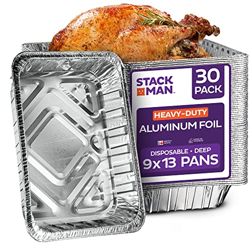 9x13 Disposable Aluminum Foil Pans [30 Pack] Large Baking Pan Trays - Heavy Duty Tin Tray - Half Size Chafing Dishes. Food Containers for Roasting, Cooking, Heating or Steam Table