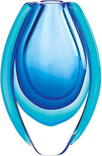 Accent Plus Glass Vase Coffee Table Decor Flower Vase Shelf Decor Kitchen Decor Vase Home Office Living Room Dining Room Shelf Decor Accents Wedding Centerpieces, Blue 5.5 X 2.5 X 8.5 inches