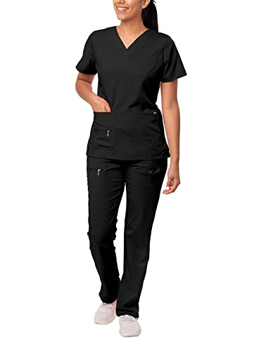 Adar Pro Breakthrough Plus Scrub Set for Women - Enhanced V-Neck Top & Multi Pocket Pants - 4400 - Black - M