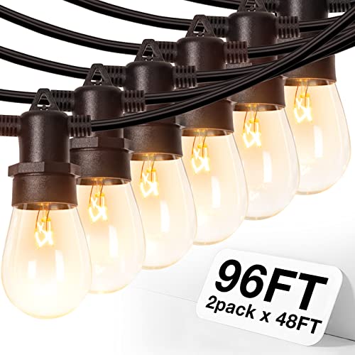 addlon 96 FT (2x48FT) Outdoor String Lights Commercial Grade Strand 36 Edison Vintage Bulbs 30 Hanging Sockets, ETL Listed Heavy-Duty Decorative Christmas Lights for Patio Garden