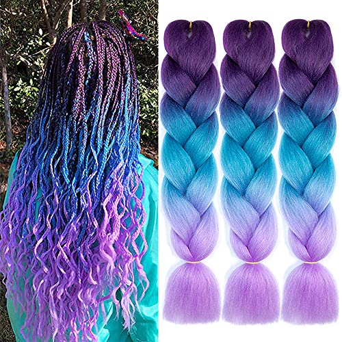 AFNOTE Ombre Braiding Hair 24 Inch Braid Hair Extensions 3Pcs Braiding Hair Pre Stretched Ombre High Temperature Crochet Braiding Hair (C26)…