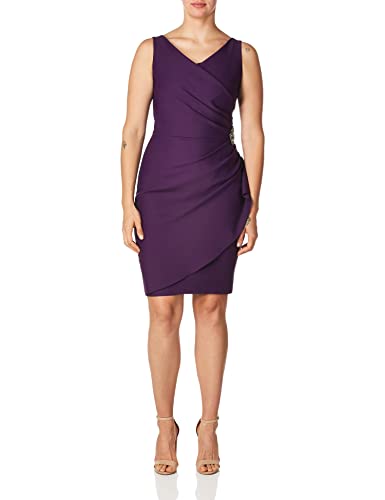 Alex Evenings Women's Petite Sleevless Ruched Dress with Cascade Ruffle Skirt, Summer Plum, 8 Petite