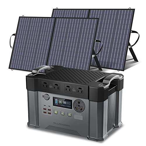 ALLPOWERS S2000 Pro Solar Generator with Panels Included 2400W MPPT Portable Power Station with 2pcs Foldable Solar Panel 100W, Solar Backup Power for RV Van House Outdoor Camping