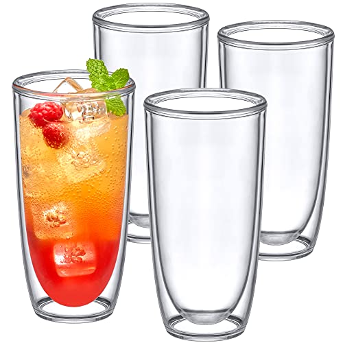 Amazing Abby - Andes - 20-Ounce Insulated Plastic Tumblers (Set of 4), Double-Wall Plastic Drinking Glasses, All-Clear High-Balls, Reusable Plastic Cups, BPA-Free, Shatter-Proof, Dishwasher-Safe