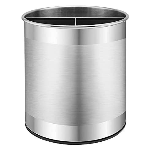 Bartnelli Extra Large Stainless Steel Kitchen Utensil Holder - 360° Rotating Utensil Caddy - Weighted Base for Stability - Countertop Organizer Crock With Removable Divider (Brushed Stainless Steel)