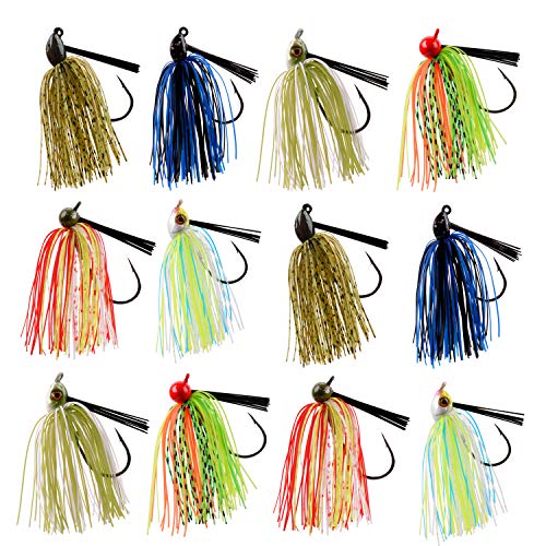 Bass Fishing Jigs Set - Flipping Jigs Weedless Bass Lures Swim Jigs Football Jigs with Silicone Skirts Fishing Lure Kit