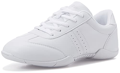 BAXINIER Youth Girls White Cheerleading Dancing Shoes Athletic Training Tennis Walking Breathable Competition Cheer Sneakers - White 1 Little Kid