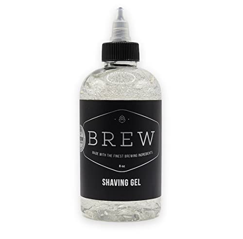 Beard Shave Gel by BREW Grooming - Clear Gel for Perfect Edging & Smooth Shaving - Made With Hops, Barley, Yeast Oil - Reduces Razor Irritation, Cuts & Nicks - Moisturizes, Cleans, Softens - 8 fl oz