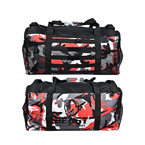 Beastpowergear Gym Duffle Bag- Workout, Boxing, MMA, Sports Bag with Shoes Compartment and Adjustable Shoulder Strap for Men and Women (Red Camo)