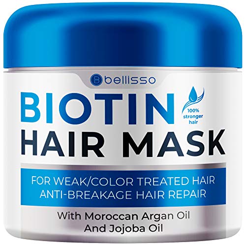 BELLISSO Biotin Hair Mask ​with​ Argan Oil ​for​ Dry Damaged Hair - Deep Conditioner Treatment - Split End Moisturizer, Hydrating Conditioning Product