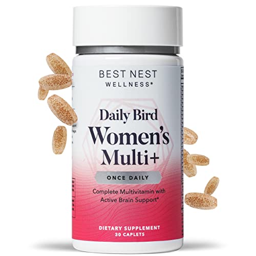 Best Nest Wellness Daily Bird Women's Multivitamin for Women with Probiotics, Methylfolate, Natural Whole Food Organic Blend, Once Daily Vitamins, Gluten Free, Includes Bonus Smart Brain Guide, 30 Ct