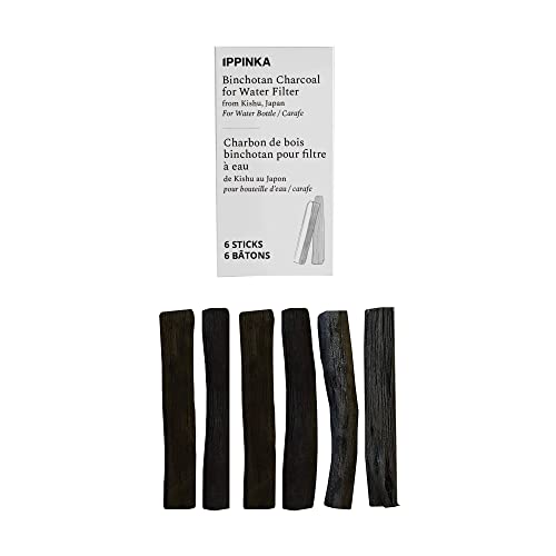 Binchotan Charcoal - Water Purifying Stick for Great-Tasting Water from Kishu, Japan - Each Stick Filters Personal-Sized Water Bottle - 6 Slim Sticks