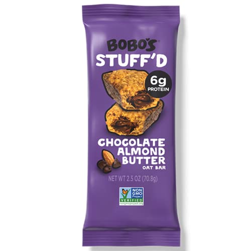 Bobo’s Stuff’d Oat Bar, Chocolate Almond Nut Butter, 2.5 Oz. Bar (12 pack), Whole Grain Snack & Protein Bar. Great Tasting & On-The-Go-Snack. Gluten Free, Non-GMO, Vegan, Kosher, and Soy Free.