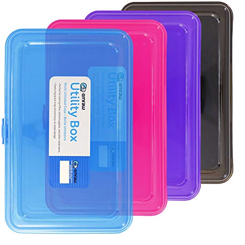 Bright Color Multipurpose Utility Box, Large Capacity Snap Lid Pen Pencil Boxes Storage, Plastic Organizer Case for College Student Kids School (Pack of 4) - by Emraw