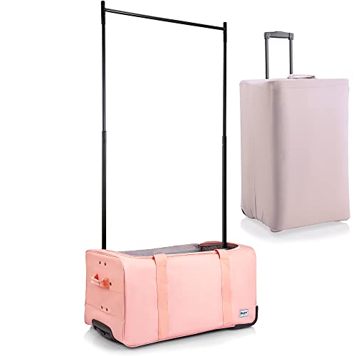 BRÜUN Large Size Duffel Bag with Protective Cover – A Pink Colored Dream Rolling Carrier with Garment Rack and Wheels for Travel – Designed for Men and Women to Hang Clothes on Long Journeys