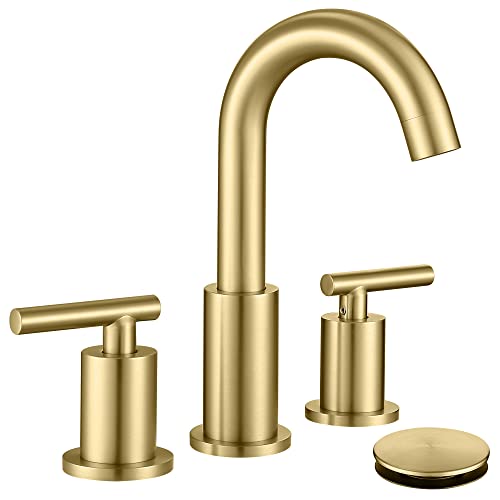 Brushed Gold Bathroom Faucet with Sink Drain and Supply Hose, 8 inch Widespread Bathroom Faucet 3 Hole, ChiLDano Gold Bathroom Faucet CH2183BG