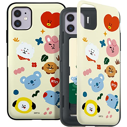 BT21 Official Merchandise for iPhone 11 Case (6.1 inch) with Card Holder Mirror Shockproof Protective Thin Slim Hard PC Back Cover Phone Case