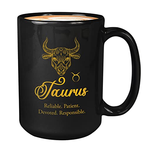 Bubble Hugs Taurus Mug Black 15oz - Zodiac, Horoscope, Star Constellation - love compability, character, personality