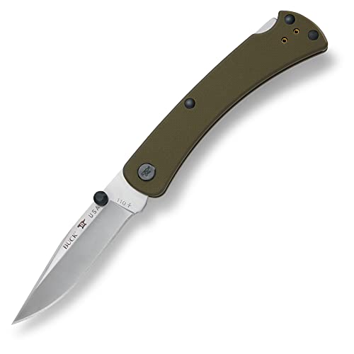 Buck Knives 110 Slim Pro TRX Lock-back Pocket Knife with G10 Handle, Thumb Studs and Removable/Reversible Deep Carry Pocket Clip, 3-3/4" S30V Blade (Green)