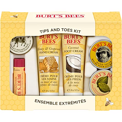 Burt's Bees Graduation Gifts, Teacher Appreciation Gift Ideas, 6 Body Care Products, Tips and Toes Set - Moisturizing Lip Balm, 2 Hand Creams, Foot Cream, Cuticle Cream & Hand Salve