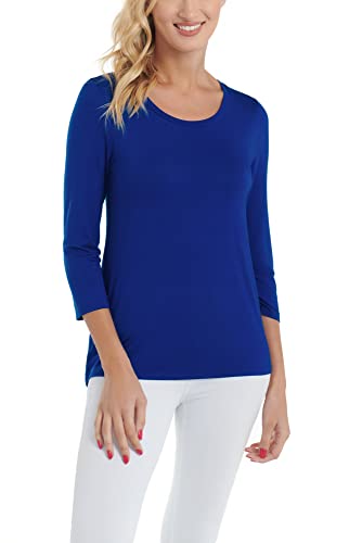 Cable & Gauge Womens Apparel 3/4 Sleeve Crew Neck Style Top with High-Low Hem