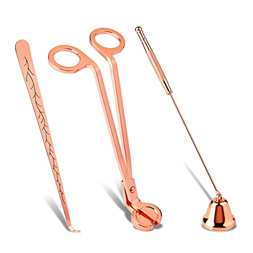 calary Candle Wick Trimmer, Candle Snuffer and Wick Dipper & Candle Accessory Set, 3 in 1 Candle Care Kit for Candle Lover (Rose Gold)