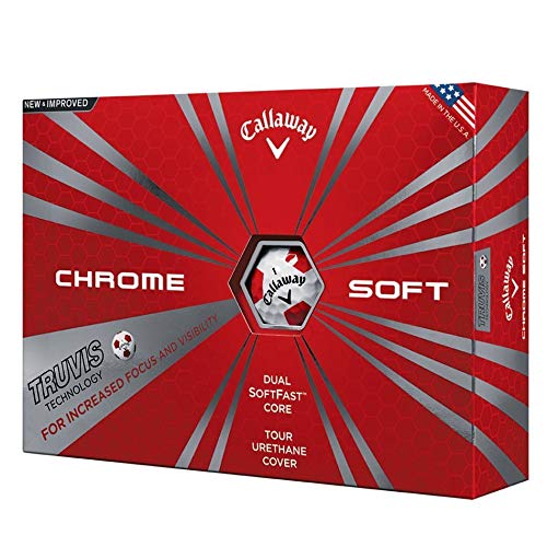 Callaway Chrome Soft Golf Balls, Prior Generation, (One Dozen), White/Red Truvis Pattern