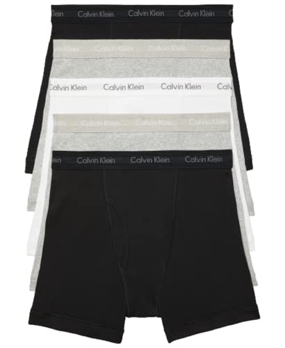 Calvin Klein Men's Cotton Classics 5-Pack Boxer Brief, 2 Black, 2 Heather Grey, 1 White, Medium