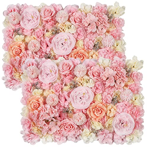 Capslpad Artificial Flower Wall Panels 2 Pack 24''x16'' 3D Silk Rose Flower Artificial Wall Flower Backdrop for Photo Background Wedding Birthday Party Event Nursery Room Decor,Pink