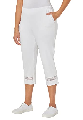 Catherines Women's Plus Size Suprema Crochet Trim Capri - 3X, White (1999)