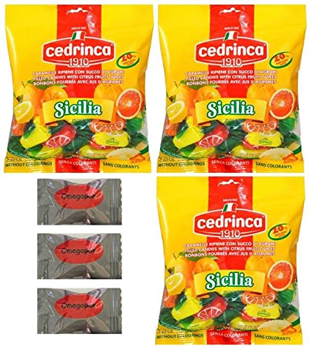 Cedrinca Sicilia Assorted Candy Party Mix Variety Pack with Omegapak Starlight Mints, Hard Candy Italian Individually Wrapped, Bundles of 3 Packs, 150g or 5.25 Ounces Each