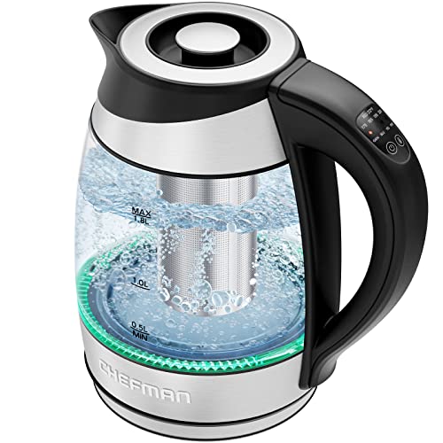 Chefman Electric Kettle w/Temperature Control, Removable Tea Infuser, 5 Presets LED Indicator Lights, 360° Swivel Base, BPA Free, Stainless Steel, 1.8 Liters