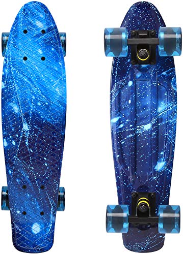 ChromeWheels Skateboards 22 inch Complete Skateboard Deck Mini Cruiser for Kids Boys Girls Youths Beginners, Starry Sky