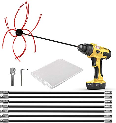 Chromex Drill Rotary Chimney Cleaning Brush and Rod Kit | 8 Piece Rod Set Extends Up to 24 Feet - Includes Spinning Whip Brush and Protective Plastic Sheets (Drill Not Included)