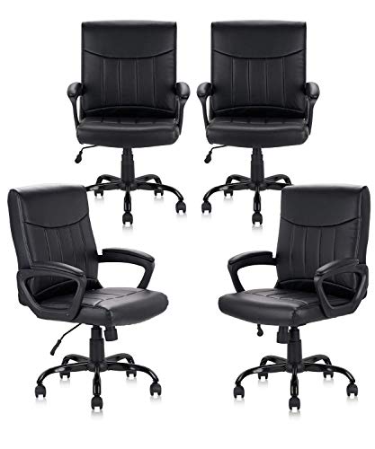 CLATINA Mid Back Leather Office Executive Chair with Lumbar Support and Padded Armrestes Swivel Adjustable Ergonomic Design for Home Computer Desk 4 Pack