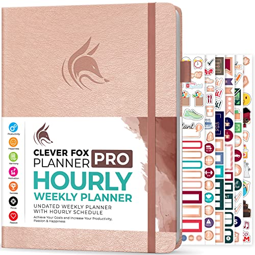 Clever Fox Planner PRO Schedule – Undated Weekly & Monthly Life Planner with Time Slots, Appointment Book and Daily Organizer to Increase Productivity, A4 Size Hardcover, Lasts 1 Year – Rose Gold