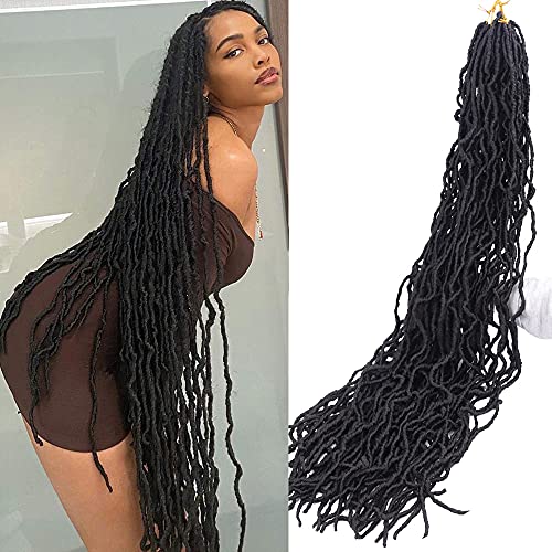 CLSFATION 36 Inch New Faux Locs Crochet Braids Hair 6 Packs Super Long Goddess Locs Crochet Hair Curly Wavy Soft Locs Braiding Hair for Women Pre-looped Synthetic Afro Roots Braid Collection (1B#)
