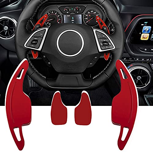 CNC Billet Aluminum Steering Wheel Larger Paddle Shifter Extension Trim Covers For 2016-2021 chevy Camaro, 2014-2019 Chevy C7 Corvette Stingray Grand Sport Z51 Z06 ZR1 (2PCS/Pair, Red)