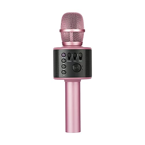 Core Innovations Wireless Bluetooth Karaoke Microphone with Built-in Speakers + HD Recording, Portable Handheld Mic | Rose Gold