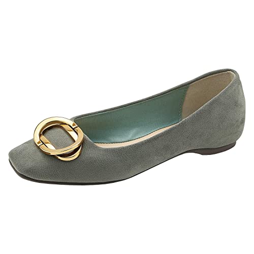 C.Paravano Women's Flats I Blue Flats I Flats Shoes Women I Women Suede Flats I Blue Flats Shoes Women I Ballet Flats Women I Metal Buckle Flats (Size 40, Grayish Metal