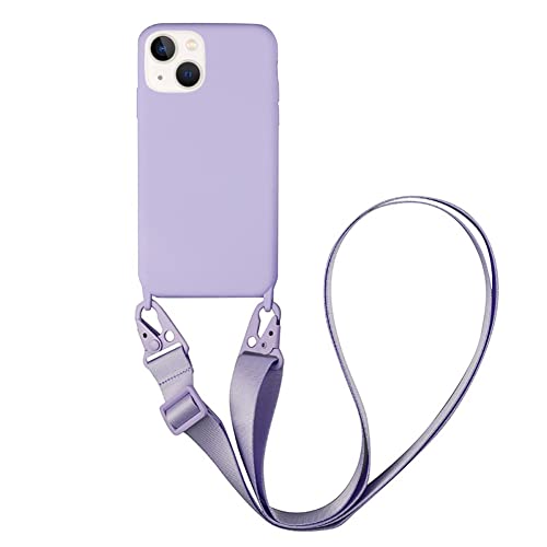 CQUUKOI Compatible with iPhone 14 Pro Max,Crossbody Phone Case with Lanyard Cute Soft Silicone Case with Adjustable Shoulder Strap Shockproof Protector Compatible with Women Girls Purple