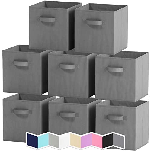 Cube Storage Baskets For Organizing - 11 Inch - Set of 8 Heavy-Duty Storage Cubes For Storage and Organization. Makes The Perfect Bins For Cubby Storage Boxes Or Cube Storage Organizer (Grey)