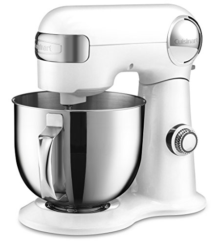 Cuisinart Stand Mixer, 12 Speed, 5.5 Quart Stainless Steel Bowl, Chef’s Whisk, Mixing Paddle, Dough Hook, Splash Guard w/ Pour Spout, White Linen, SM-50