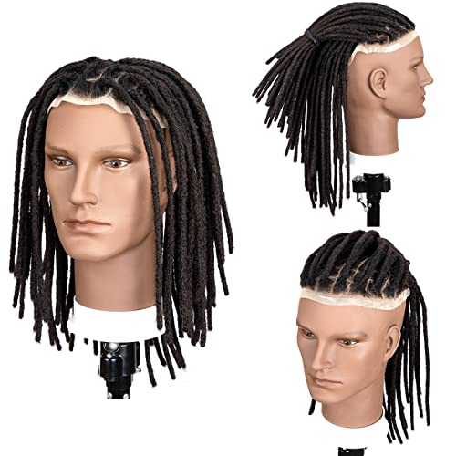 DAIXI 8x10 Inches Transparent Full Lace Base Afro Dreadlock Extensions Toupee For Men and Women, 56 Strands 0.6cm Loc Extensions Human Hair Dreadlock Crocheted On the Toupee Including Free Type and Crochet Tools