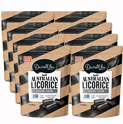 Darrell Lea Black Soft Australian Made Licorice (8) 7oz Bags - NON-GMO, PALM OIL FREE, NO HFCS, Vegan-Friendly & Kosher | Made in Small Batches with Ethically-Sourced, Quality Ingredients