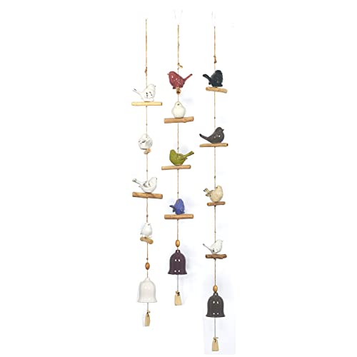 Deco 79 Ceramic Bird Windchime with Bells, Set of 3 5"W, 46"H, White