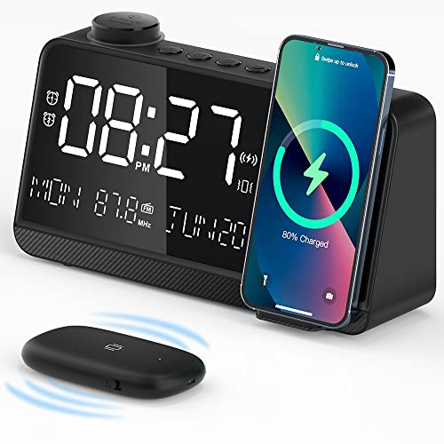 Dekala Alarm Clock, Loud Alarm Clock for Heavy Sleepers Adults, Bed Shaker Alarm Clock for Bedroom, 110dB Clock Radio Wireless Charging with FM Radio, Dual Alarms, Snooze, Sleep Aid, Natural Sounds