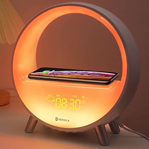 Dekala Arches Gradual Sunrise Alarm Clock with Wireless Charging Bluetooth Speaker White Noise Sleep Sound Machine with Night Light for Adults Touch/App Control Work with Alexa 【2.4G WiFi Required】