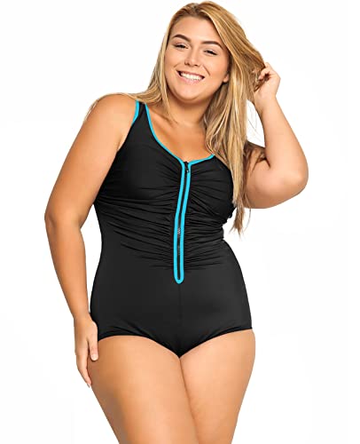 DELIMIRA Women's One Piece Bathing Suit Plus Size Swimsuit Tummy Control Front Zipper Swimwear Multicoloured #3 24 Plus